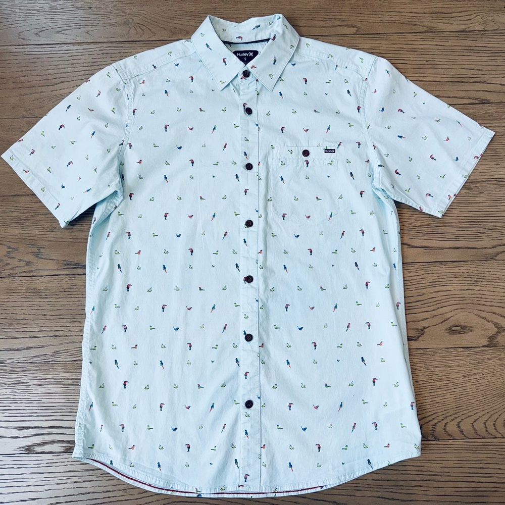 HURLEY Men’s Button Down Shirt - Bird Print - Size Small